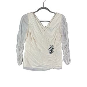 Adrianna Papell Embellished Beige Ruched Top Women's Size M
